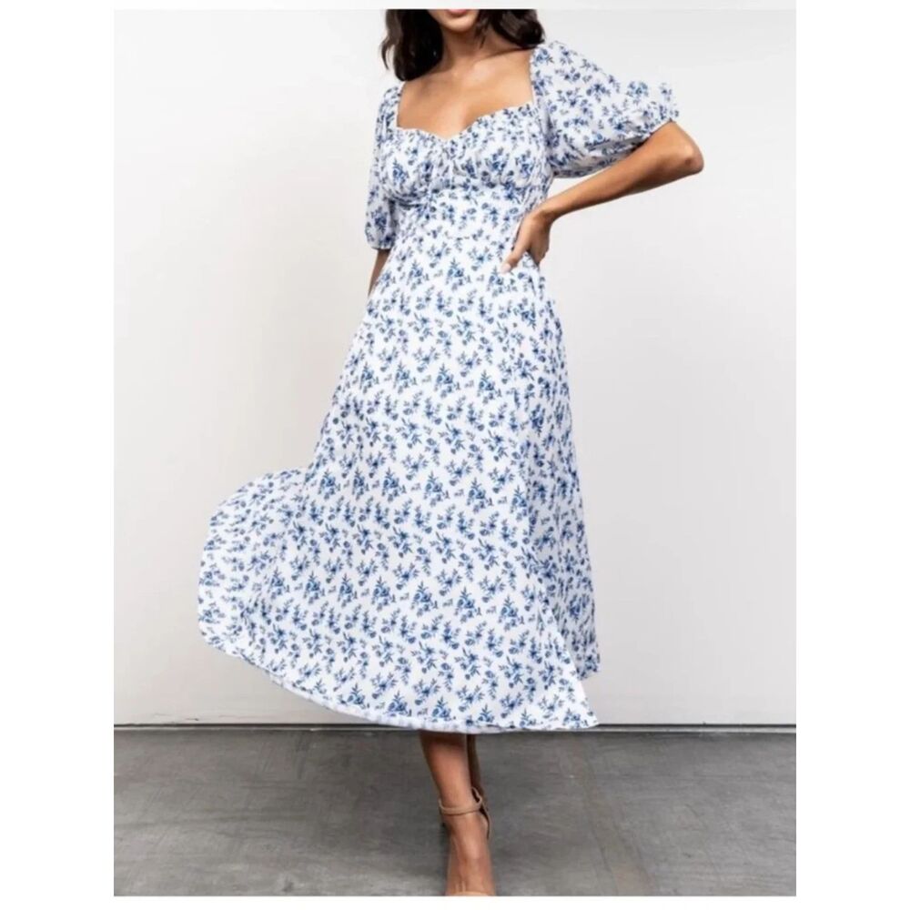 Baltic Born Blue Floral Smocked Midi Dress, brand new, never worn